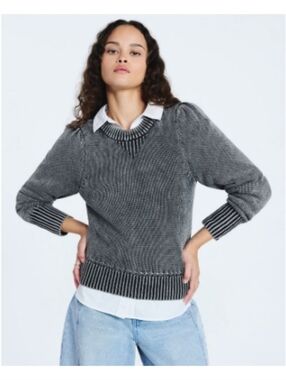 Scoop Puff-Sleeve Sweater - Gray